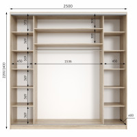 Шкаф купе трехдверный Neo Light Kombo 2500 h=2100-2700мм