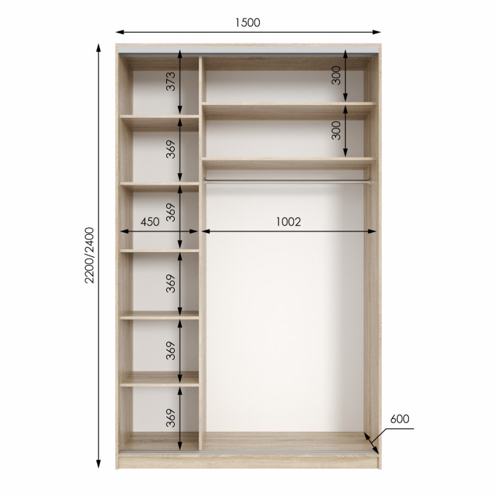 Шафа купе двохдверна Neo Light 1500 h=2100-2700мм