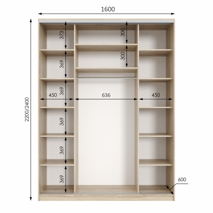 Шафа купе двохдверна Neo Light Kombo 1600 h=2100-2700мм