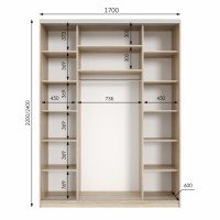 Шкаф купе двухдверный Neo Light Kombo 1700 h=2100-2700мм