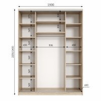 Шкаф купе трехдверный Neo Light Kombo 1900 h=2100-2700мм