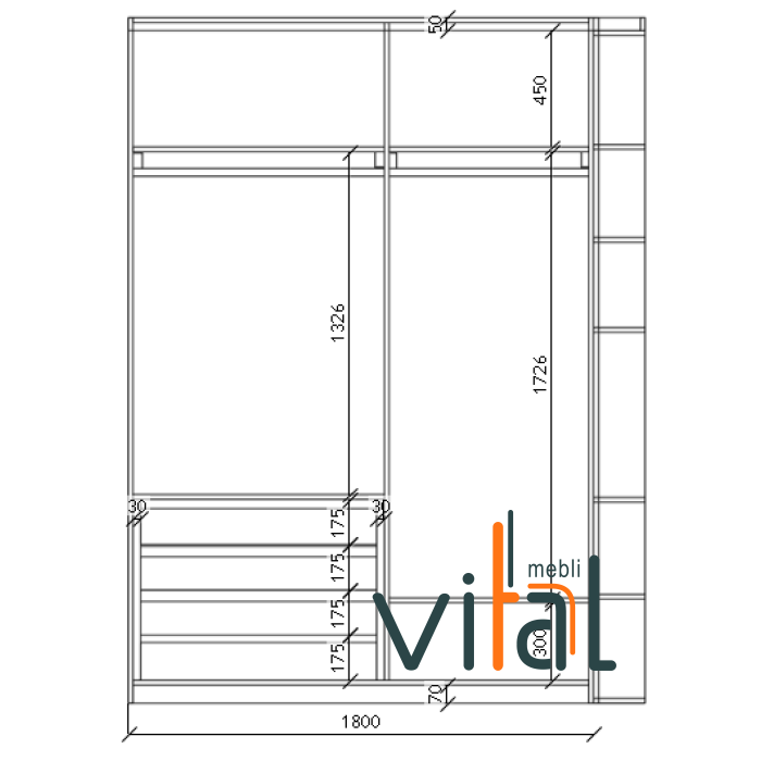 Шкаф распашной "Ocean" 2000х570х2650 (h) мм VITAL Меблі