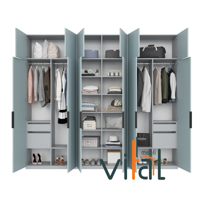 Шафа розпашна А 305/3 6 дверей з антресоллю 3000x520x2650 VITAL Меблі